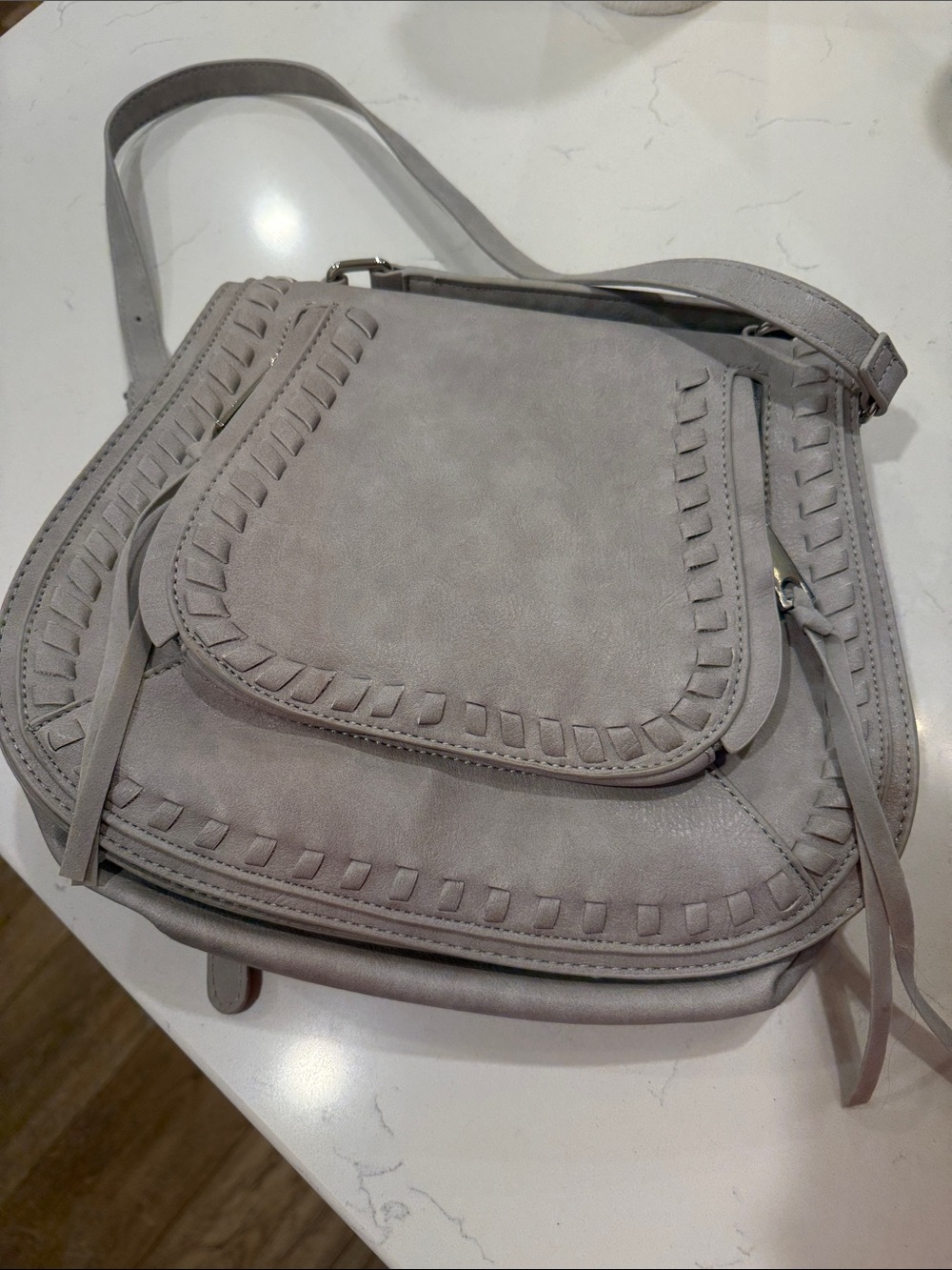 Light Gray Whipstitch Shoulder Bag